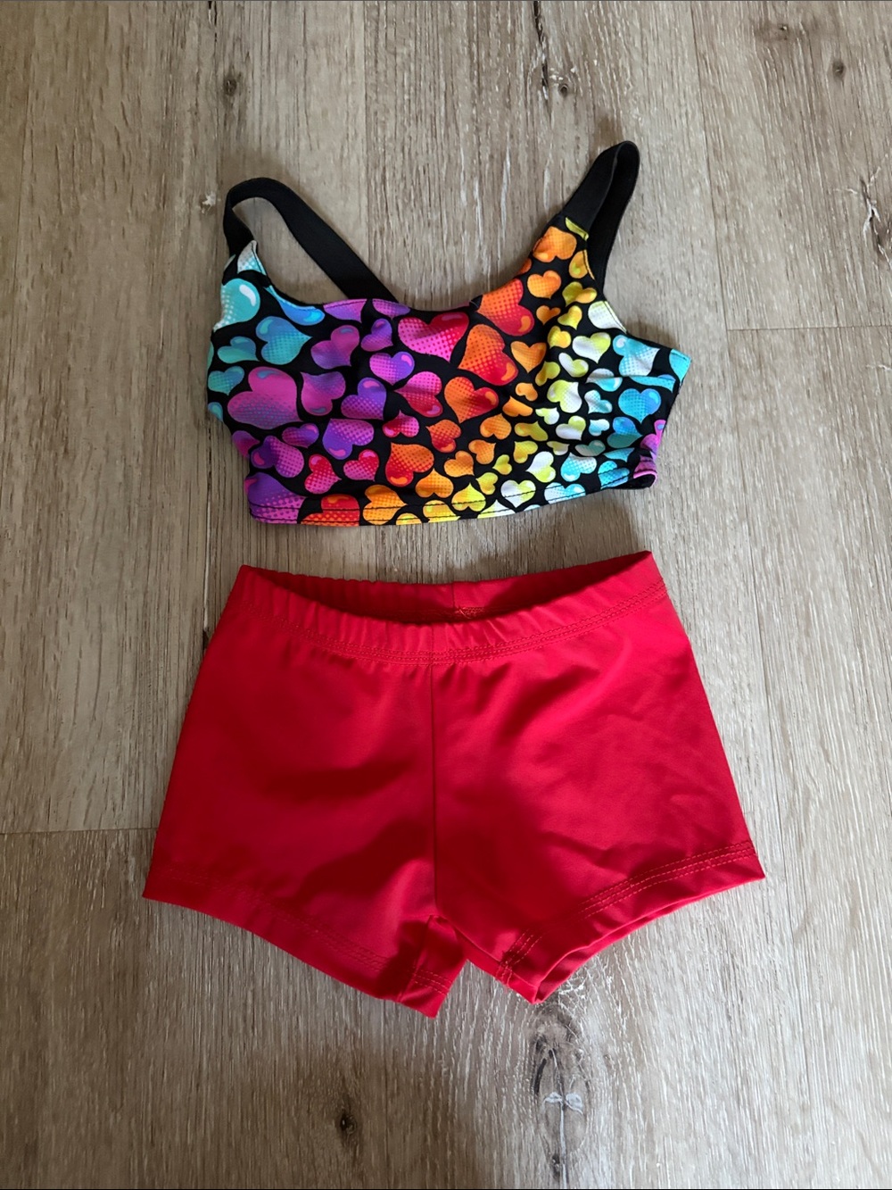 Toddler Rainbow Heart Sports Bra & Red shorts  Set